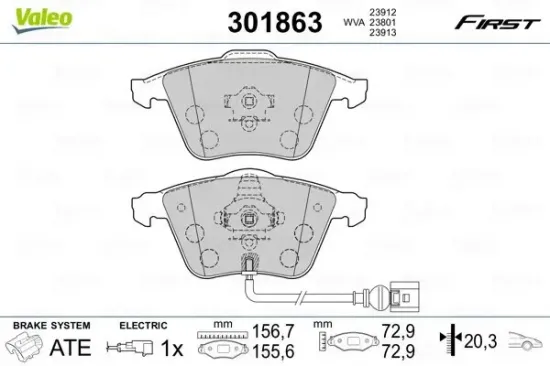 Bremsbelagsatz, Scheibenbremse VALEO 301863 Bild Bremsbelagsatz, Scheibenbremse VALEO 301863