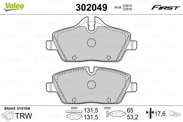 Bremsbelagsatz, Scheibenbremse VALEO 302049