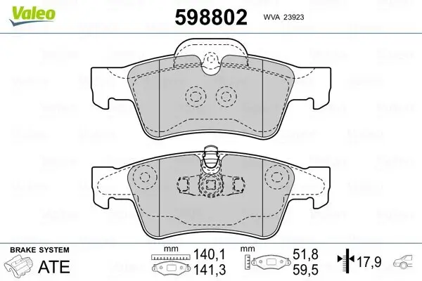 Bremsbelagsatz, Scheibenbremse VALEO 598802