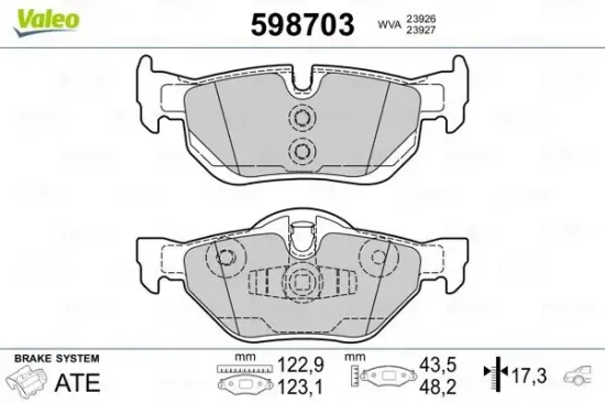 Bremsbelagsatz, Scheibenbremse VALEO 598703 Bild Bremsbelagsatz, Scheibenbremse VALEO 598703