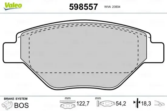 Bremsbelagsatz, Scheibenbremse Vorderachse VALEO 598557 Bild Bremsbelagsatz, Scheibenbremse Vorderachse VALEO 598557