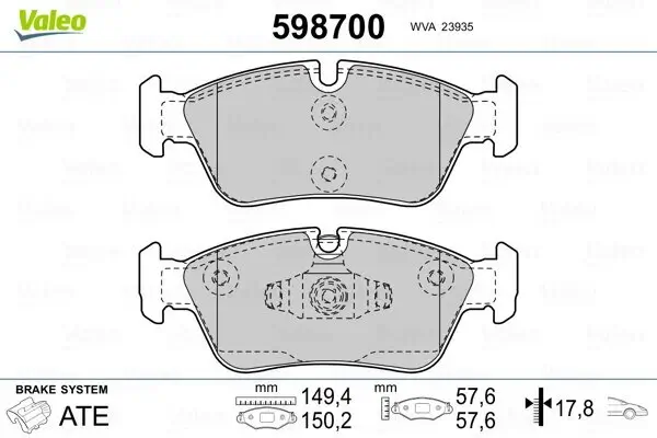 Bremsbelagsatz, Scheibenbremse VALEO 598700 Bild Bremsbelagsatz, Scheibenbremse VALEO 598700