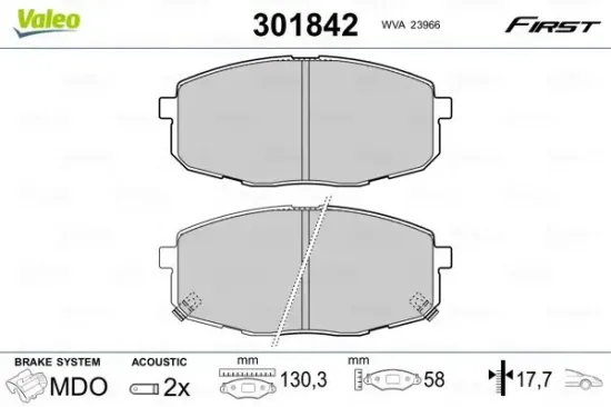 Bremsbelagsatz, Scheibenbremse Vorderachse VALEO 301842 Bild Bremsbelagsatz, Scheibenbremse Vorderachse VALEO 301842