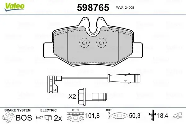 Bremsbelagsatz, Scheibenbremse Hinterachse VALEO 598765