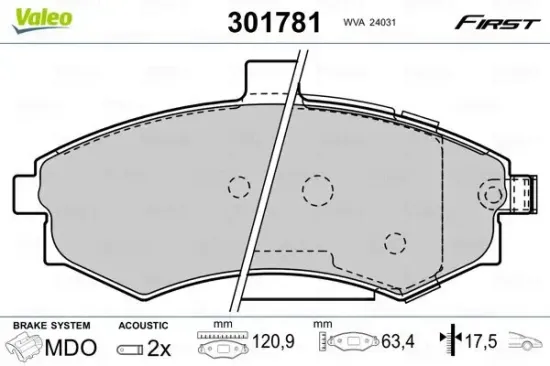 Bremsbelagsatz, Scheibenbremse Vorderachse VALEO 301781 Bild Bremsbelagsatz, Scheibenbremse Vorderachse VALEO 301781