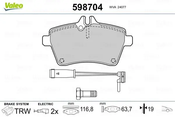 Bremsbelagsatz, Scheibenbremse Vorderachse VALEO 598704