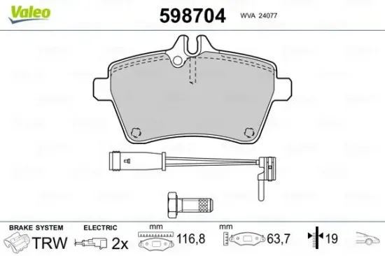 Bremsbelagsatz, Scheibenbremse Vorderachse VALEO 598704 Bild Bremsbelagsatz, Scheibenbremse Vorderachse VALEO 598704