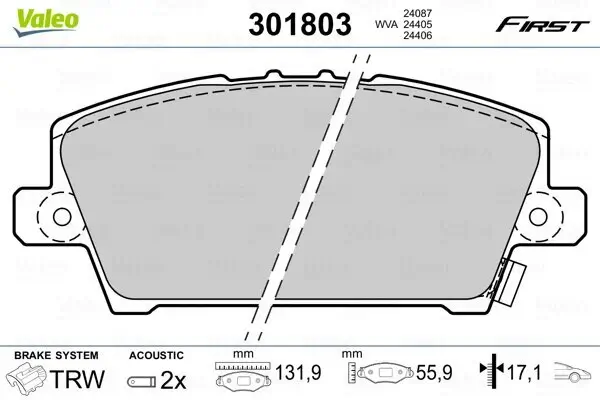 Bremsbelagsatz, Scheibenbremse Vorderachse VALEO 301803