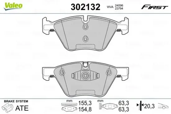 Bremsbelagsatz, Scheibenbremse Vorderachse VALEO 302132 Bild Bremsbelagsatz, Scheibenbremse Vorderachse VALEO 302132