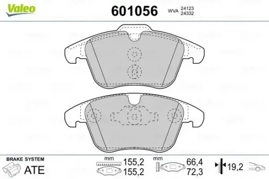 Bremsbelagsatz, Scheibenbremse Vorderachse VALEO 601056 Bild Bremsbelagsatz, Scheibenbremse Vorderachse VALEO 601056