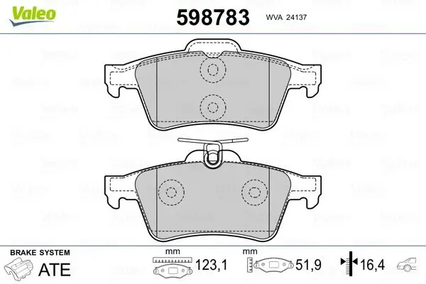 Bremsbelagsatz, Scheibenbremse VALEO 598783