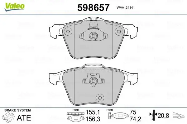 Bremsbelagsatz, Scheibenbremse Vorderachse VALEO 598657