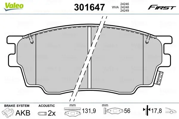 Bremsbelagsatz, Scheibenbremse VALEO 301647 Bild Bremsbelagsatz, Scheibenbremse VALEO 301647