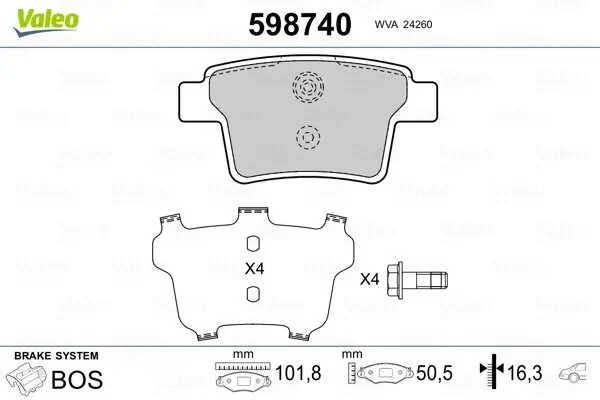 Bremsbelagsatz, Scheibenbremse Hinterachse VALEO 598740