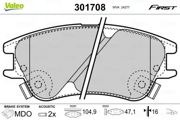 Bremsbelagsatz, Scheibenbremse VALEO 301708