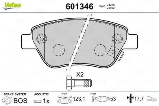 Bremsbelagsatz, Scheibenbremse Vorderachse VALEO 601346 Bild Bremsbelagsatz, Scheibenbremse Vorderachse VALEO 601346