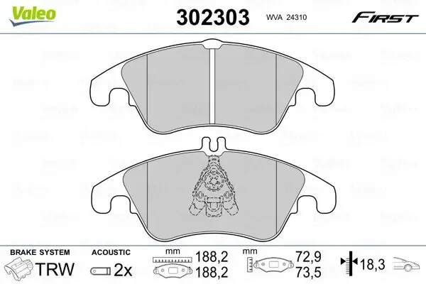 Bremsbelagsatz, Scheibenbremse Vorderachse VALEO 302303