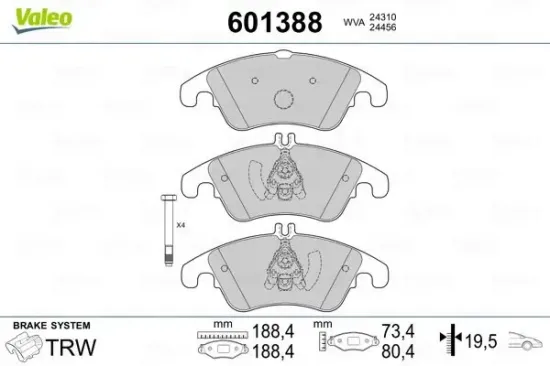 Bremsbelagsatz, Scheibenbremse Vorderachse VALEO 601388 Bild Bremsbelagsatz, Scheibenbremse Vorderachse VALEO 601388