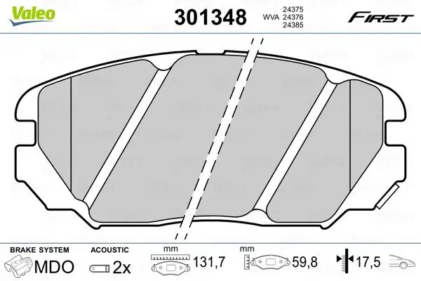 Bremsbelagsatz, Scheibenbremse VALEO 301348