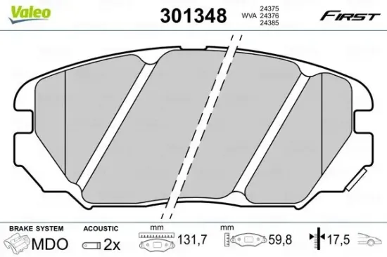 Bremsbelagsatz, Scheibenbremse VALEO 301348 Bild Bremsbelagsatz, Scheibenbremse VALEO 301348