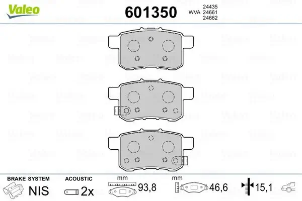Bremsbelagsatz, Scheibenbremse Hinterachse VALEO 601350