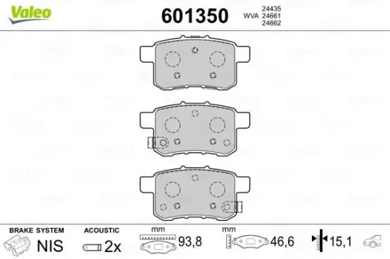 Bremsbelagsatz, Scheibenbremse Hinterachse VALEO 601350 Bild Bremsbelagsatz, Scheibenbremse Hinterachse VALEO 601350