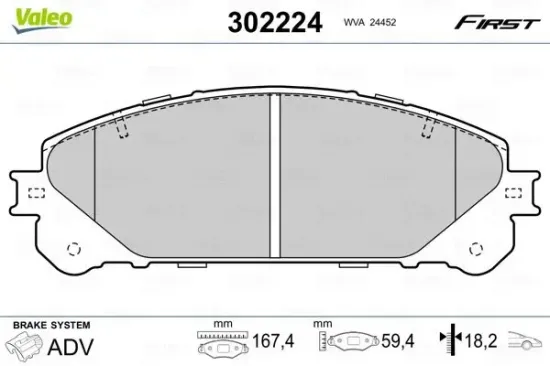 Bremsbelagsatz, Scheibenbremse Vorderachse VALEO 302224 Bild Bremsbelagsatz, Scheibenbremse Vorderachse VALEO 302224