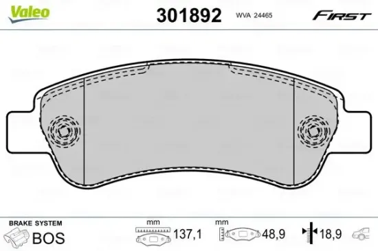 Bremsbelagsatz, Scheibenbremse Hinterachse VALEO 301892 Bild Bremsbelagsatz, Scheibenbremse Hinterachse VALEO 301892