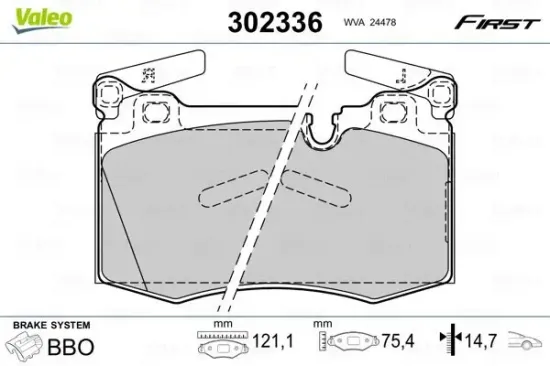 Bremsbelagsatz, Scheibenbremse Vorderachse VALEO 302336 Bild Bremsbelagsatz, Scheibenbremse Vorderachse VALEO 302336