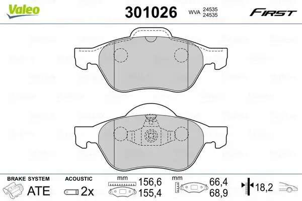 Bremsbelagsatz, Scheibenbremse VALEO 301026