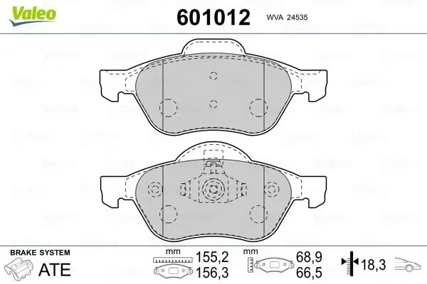 Bremsbelagsatz, Scheibenbremse Vorderachse VALEO 601012