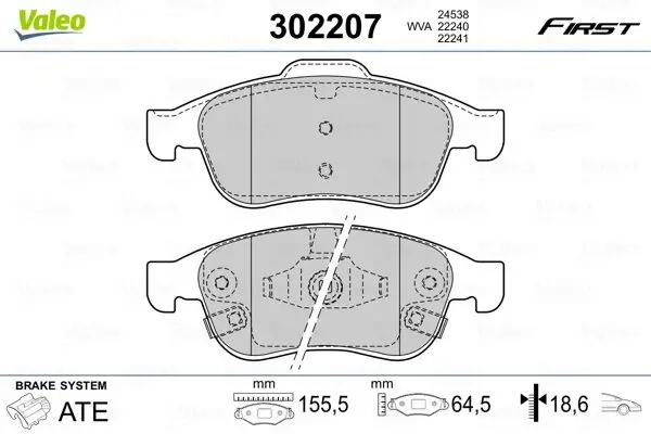 Bremsbelagsatz, Scheibenbremse VALEO 302207