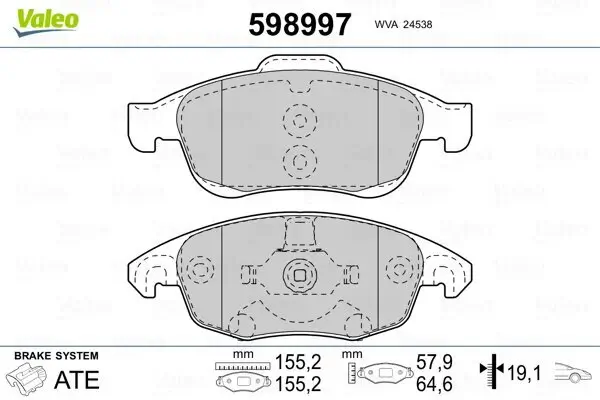 Bremsbelagsatz, Scheibenbremse Vorderachse VALEO 598997
