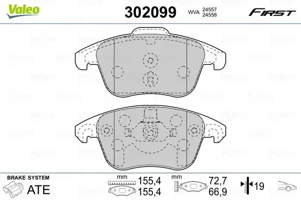 Bremsbelagsatz, Scheibenbremse Vorderachse VALEO 302099