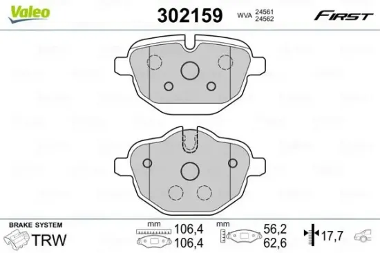 Bremsbelagsatz, Scheibenbremse VALEO 302159 Bild Bremsbelagsatz, Scheibenbremse VALEO 302159