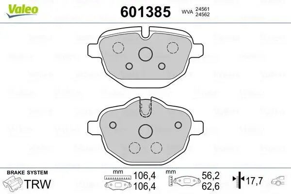 Bremsbelagsatz, Scheibenbremse Hinterachse VALEO 601385