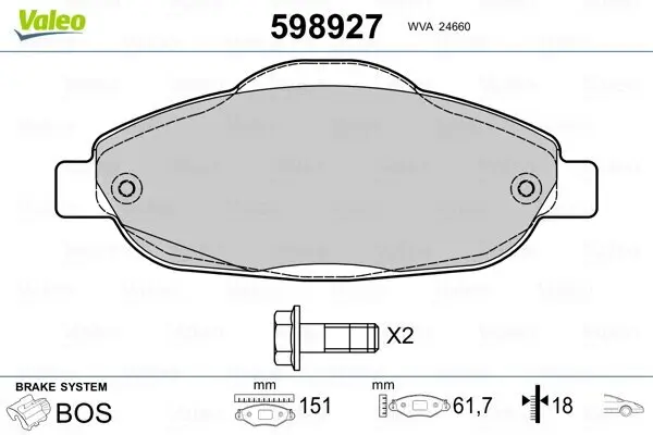 Bremsbelagsatz, Scheibenbremse VALEO 598927