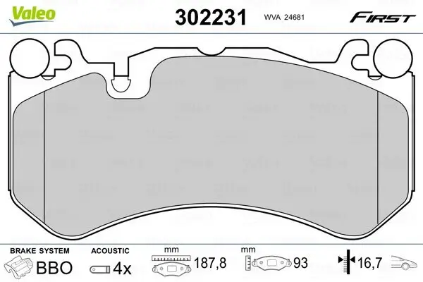 Bremsbelagsatz, Scheibenbremse VALEO 302231