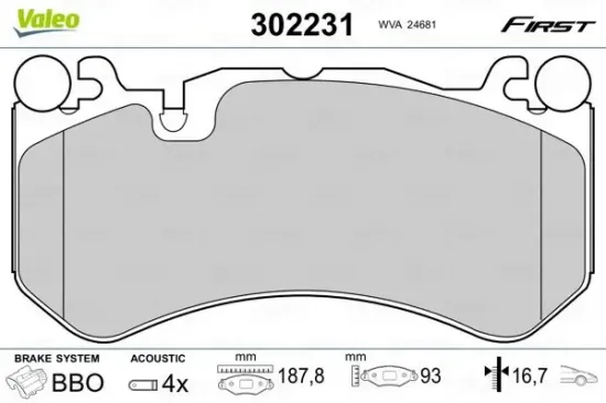 Bremsbelagsatz, Scheibenbremse VALEO 302231 Bild Bremsbelagsatz, Scheibenbremse VALEO 302231