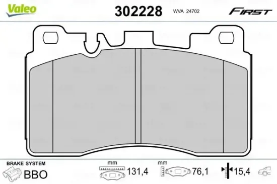 Bremsbelagsatz, Scheibenbremse Hinterachse VALEO 302228 Bild Bremsbelagsatz, Scheibenbremse Hinterachse VALEO 302228