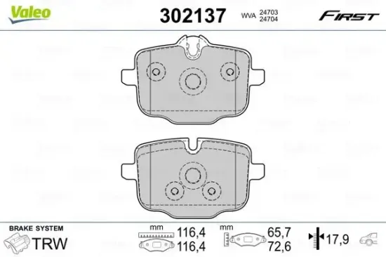 Bremsbelagsatz, Scheibenbremse Hinterachse VALEO 302137 Bild Bremsbelagsatz, Scheibenbremse Hinterachse VALEO 302137