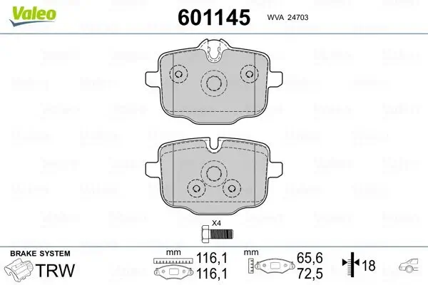 Bremsbelagsatz, Scheibenbremse VALEO 601145