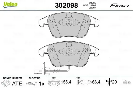 Bremsbelagsatz, Scheibenbremse Vorderachse VALEO 302098 Bild Bremsbelagsatz, Scheibenbremse Vorderachse VALEO 302098