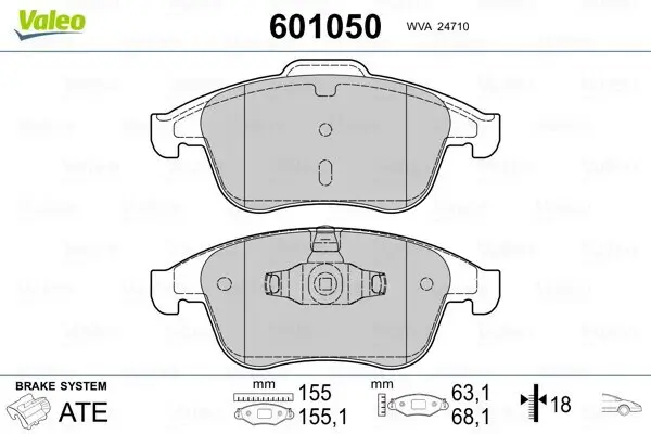 Bremsbelagsatz, Scheibenbremse VALEO 601050