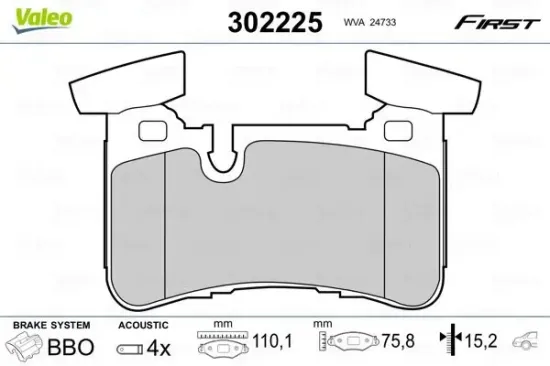 Bremsbelagsatz, Scheibenbremse Hinterachse VALEO 302225 Bild Bremsbelagsatz, Scheibenbremse Hinterachse VALEO 302225