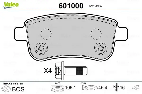 Bremsbelagsatz, Scheibenbremse VALEO 601000