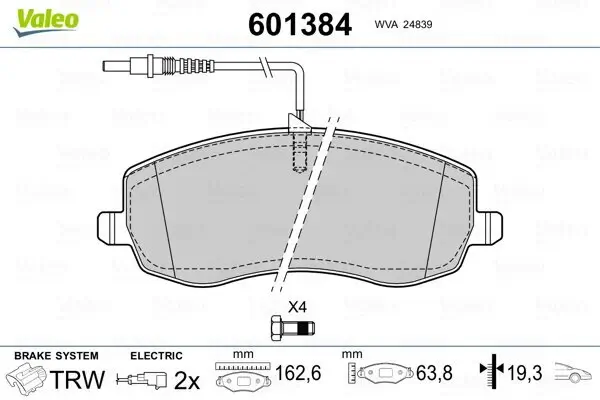 Bremsbelagsatz, Scheibenbremse Vorderachse VALEO 601384