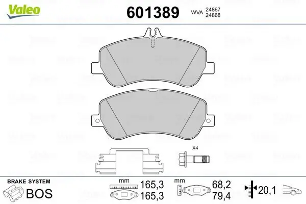 Bremsbelagsatz, Scheibenbremse Vorderachse VALEO 601389