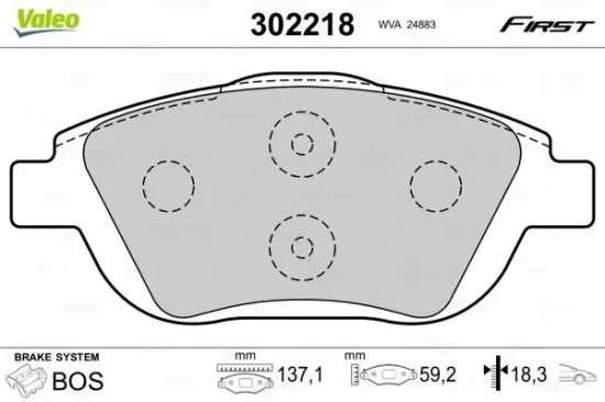 Bremsbelagsatz, Scheibenbremse VALEO 302218 Bild Bremsbelagsatz, Scheibenbremse VALEO 302218