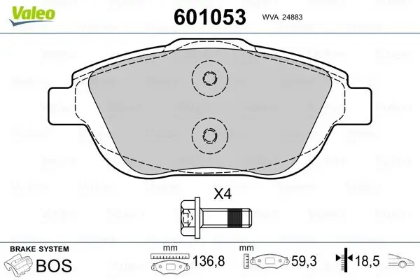 Bremsbelagsatz, Scheibenbremse VALEO 601053